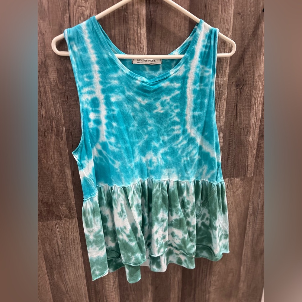 Free People Tank top baby doll shirt Tie-Dye Sleeveless Teal Blue Green small - Picture 2 of 4